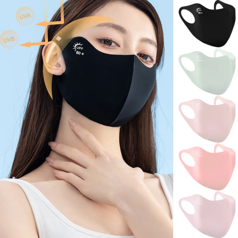 Ice Silk Sunscreen Mask for Women Outdoor Sports Cycling Breathable Washable Reusable Masks Fashion Anti-UV Sun Face Cover Mask