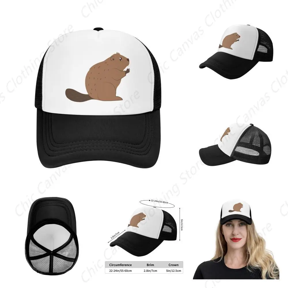 Cute And Interesting Beaver Animal Mesh Breathable Cap Men's And Women's Baseball Cap Outdoor Adjustable Truck Cap Black