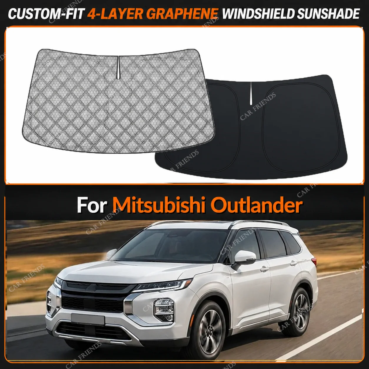 For Mitsubishi Outlander Custom-Fit 4-Layer Graphene Windshield Sunshade Reflective Gray-Silver Surface Foldable Design
