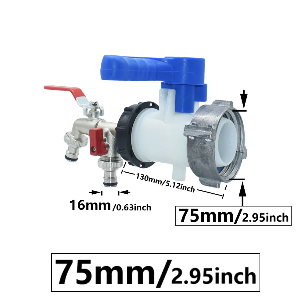 IBC Tank Tap Adapter S60 75mm To 16mm Nipple Rain Bucket Fitting 2-way Hose Tap Quick Connectr Nipple Faucet Alloy Tank