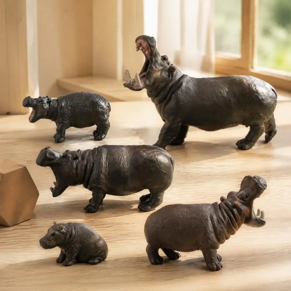 Simulation Hippopotamus Figurine Lifelike Hippo Statue Sculpture, River Horse Model Educational Toy for Desk Decoration