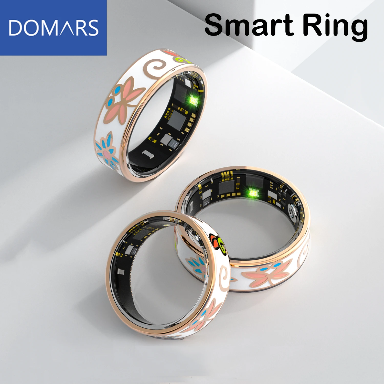 Domars Women Color Enamels Craftsmanship Smart Ring Sleep Monitoring Blood Oxygen Measurement Blood Pressure Multi-sports Modes