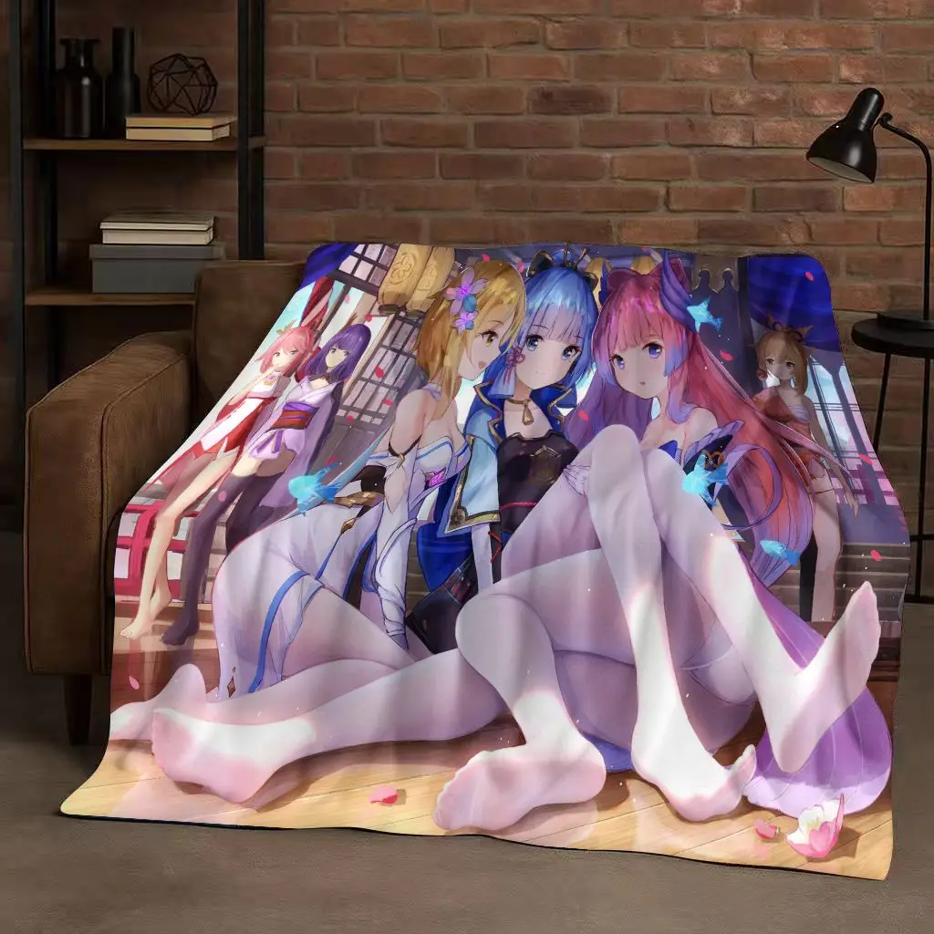 

HD Genshin Impact Game Cartoon Flannel Blanket,Ultra Soft Warm Plush Throw for Home Bedroom Bed Sofa Cover Picnic Girl Gift