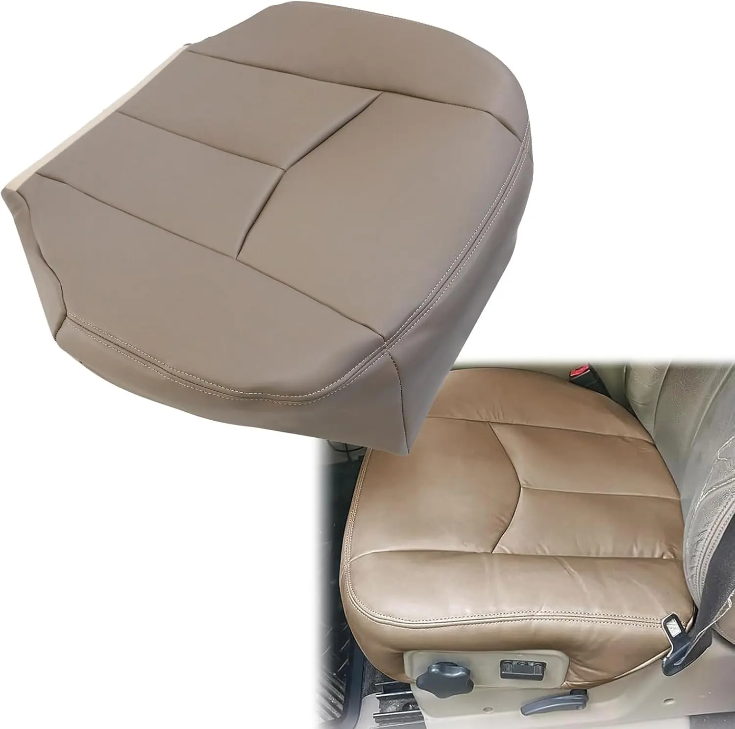 Tan #522 Front Driver and Passenger Side Bottom and Top Lean Back Replacement Leather Seat Cover Compatible with Chevy Silverado