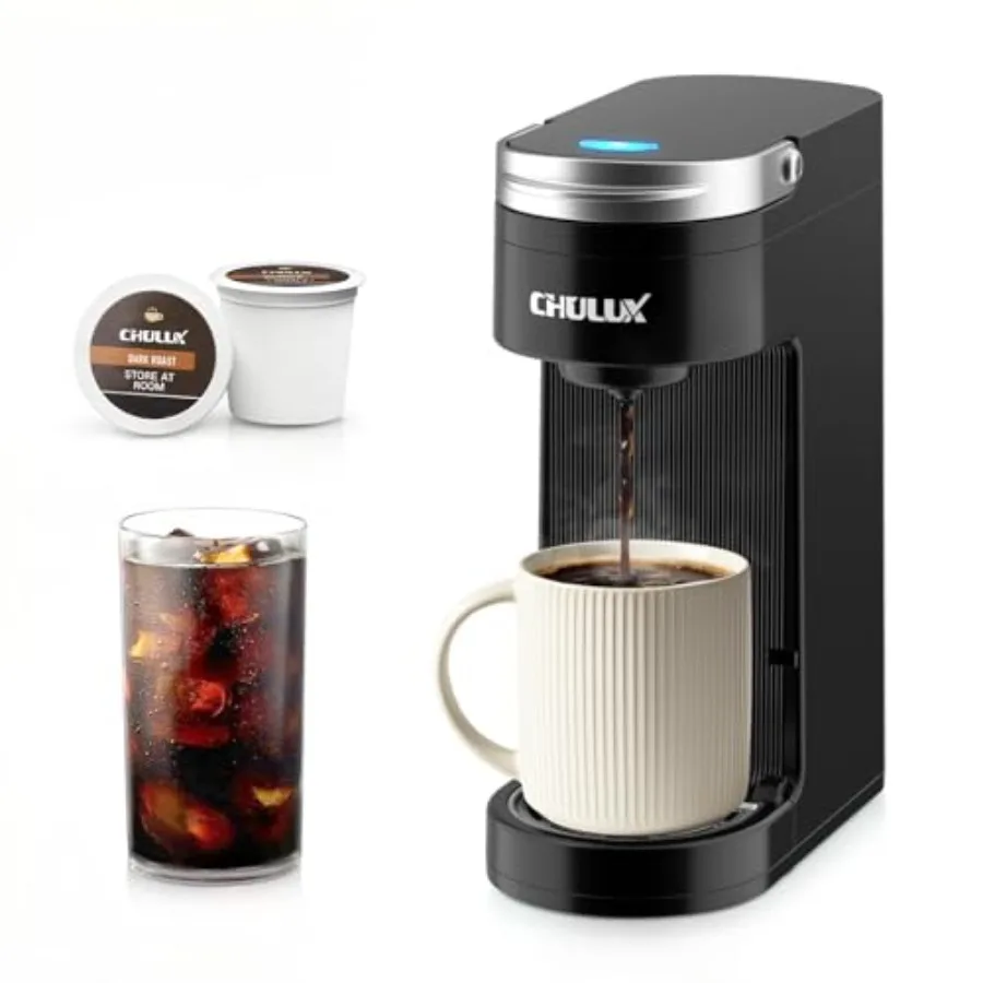 

Slim single-serve coffee maker for K-Cup pods: compact portable machine for dorm, RV, office, travel; matte black finish, space