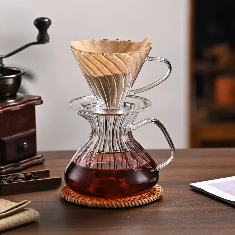 Premium Glass Pour over Carafe Heat Resistant Borosilicate Coffee Brewing Server Clear Hand Drip Jug for Home Use