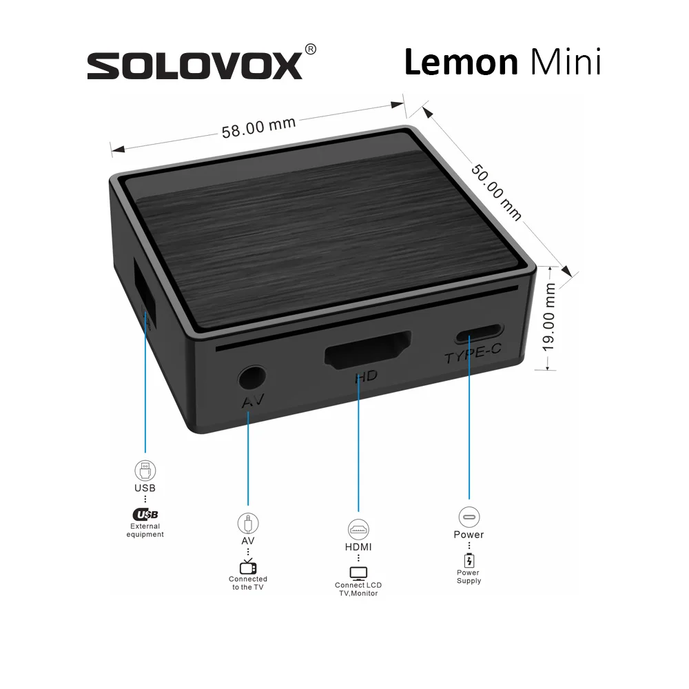 SOLOVOX 2024 Lemon Mini Android 12 TV Box Super Pocket Size 4K WiFi6 Bluetooth 5.4 التحكم الصوتي Stalkermac LemonTV الأدوات الوسطى