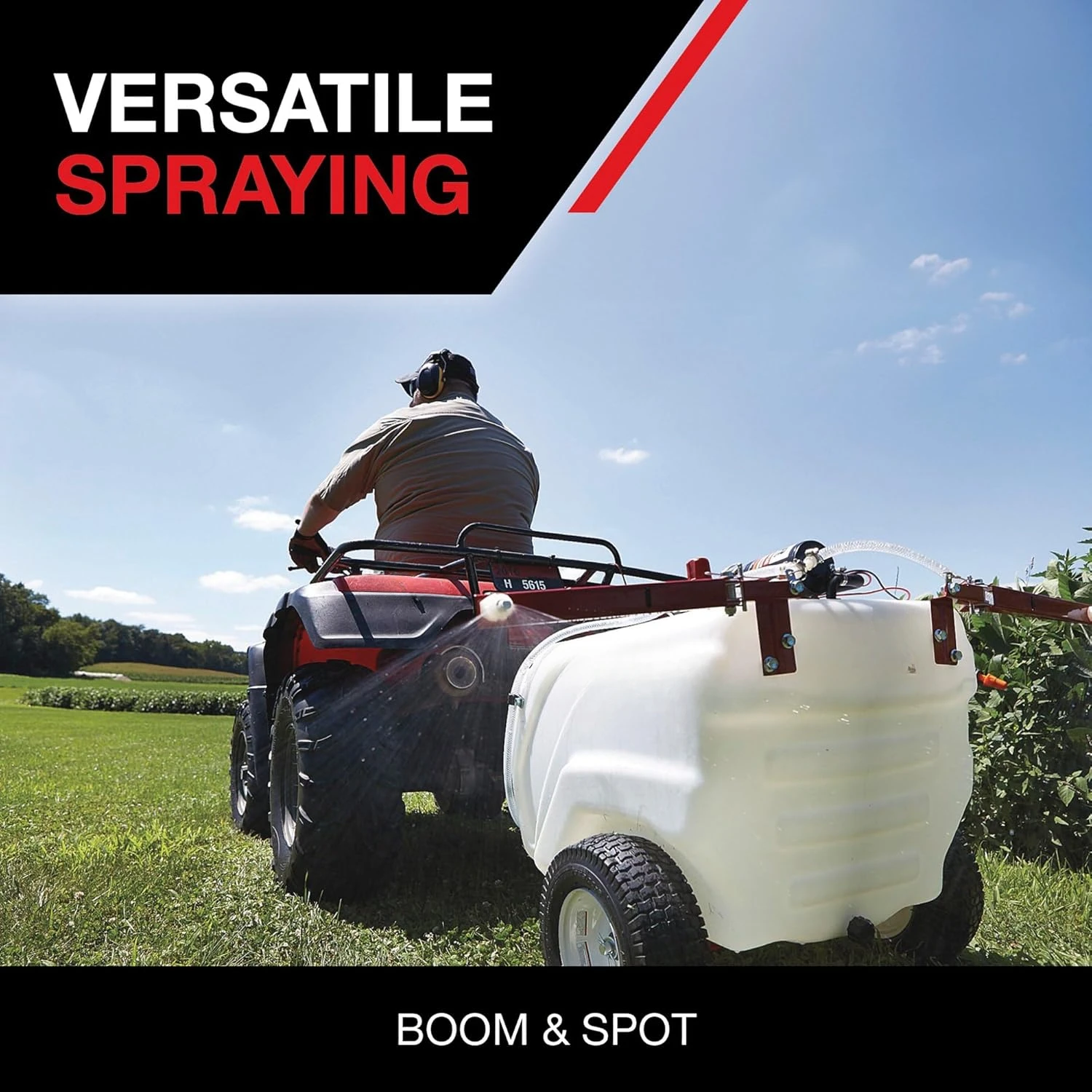 Tow-Behind Trailer Boom Broadcast and Spot Sprayer - 31-Gallon Capacity, 2.2 GPM, 12 Volt DC