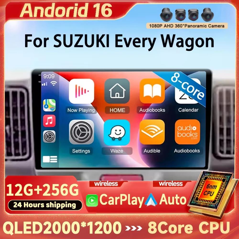 For SUZUKI Every Wagon 2015+ Android 16 Auto Car Radio 9 Inch Multimedia Video Player Navigation GPS 360 Camera BT Carplay 4G