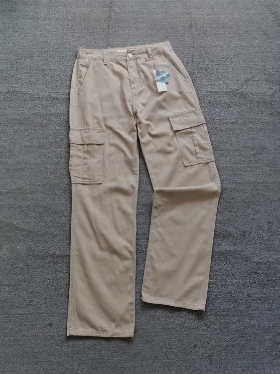 レディースカジュアルコットンカーゴパンツ 春秋 ルーズワイドレッグトラウザーズ ストリート スレ ジッパー L ウエスト ロングパンツ