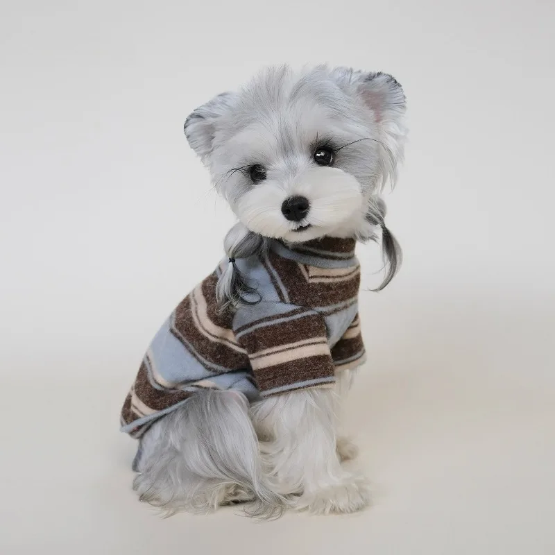 Pet Clothes High‑Neck Two Legs Pet Dog Undershirt Sweet Striped Winter Shirts for Dogs Schnauzer Teddy Bichon