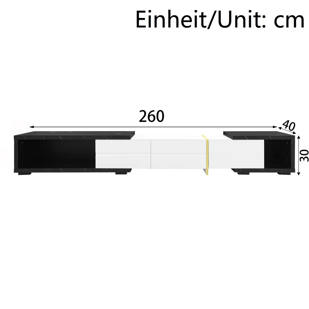 Moderner TV-Schrank mit variabler Länge (140–260 cm), drehbarer Funktion, weißes Hochglanz-Matt-Finish und goldenen Dekorationen – Detail 8
