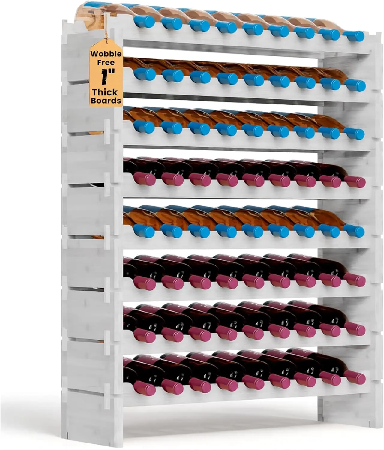 

72 Bottle Wine Rack Stackable Bamboo Freestanding, 8-Tier Modular Shelf, Sturdy Wobble Free, Upgraded 2026 Design, Easy