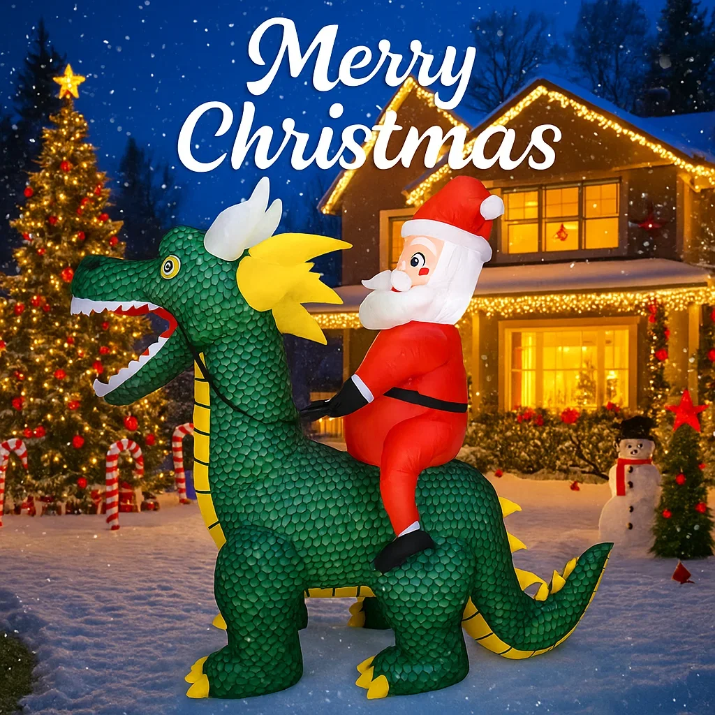 5.9FT Inflatable Toy Christmas Santa Riding Dragon Decor LED Xmas Yard DecorationUnique Home Ornament Christmas Gifts Supplie