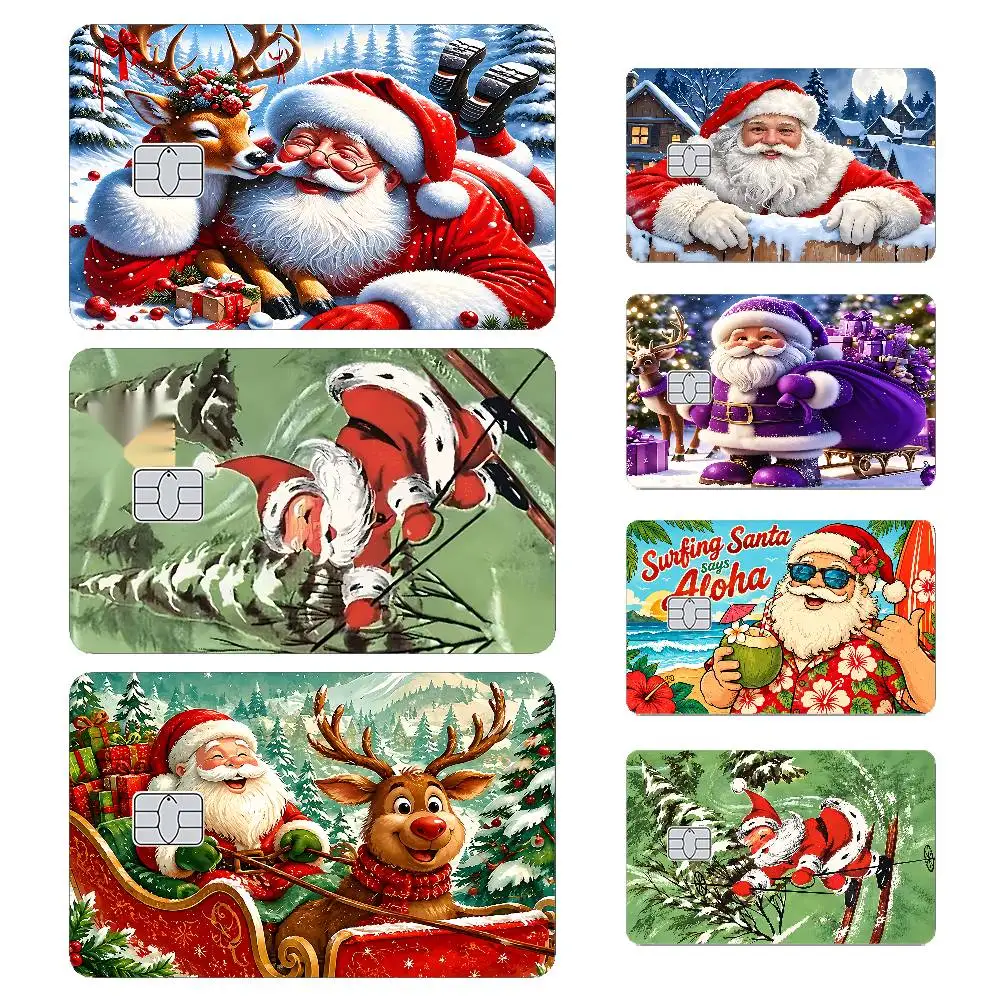 Kind And Smiling Santa Claus Christmas Card Stickers Sticker Skin Film Cover For Small Chip Credit Debit Card Bus Card HT12
