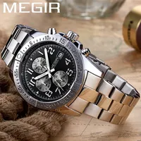 MEGIR Top Luxury Brand Men's Wrist Watch Mens Chronograph Clocks Male Quartz Watches Military Sport Stainless Steel Clock 2030