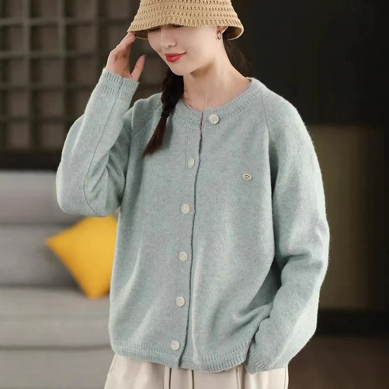 

Женский повседневный свитер, пальто, Новое поступление, осень 2022, простой стиль, однотонные свободные женские вязаные кардиганы с длинными рукавами T775