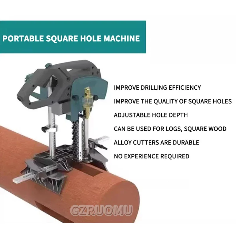 Portable Woodworking Chain Saw Square Hole Punching Machine for Ancient Building Pavilion Wood Mortise Making Tool