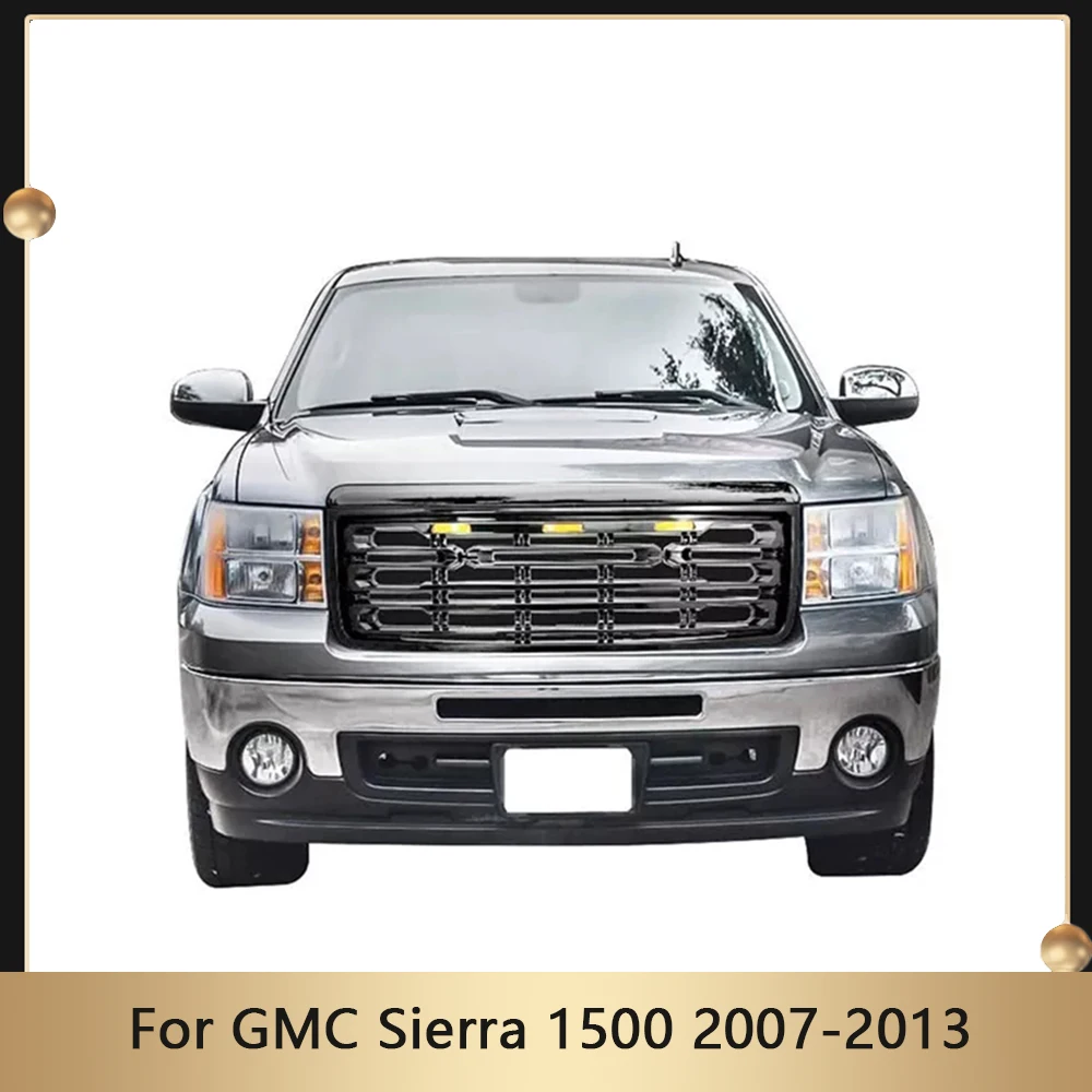 

Front Upper Bumper Grills Grill Gloss Black For GMC Sierra 1500 2007-2013 Racing Grille Assembly Guard Grid Car Accessories