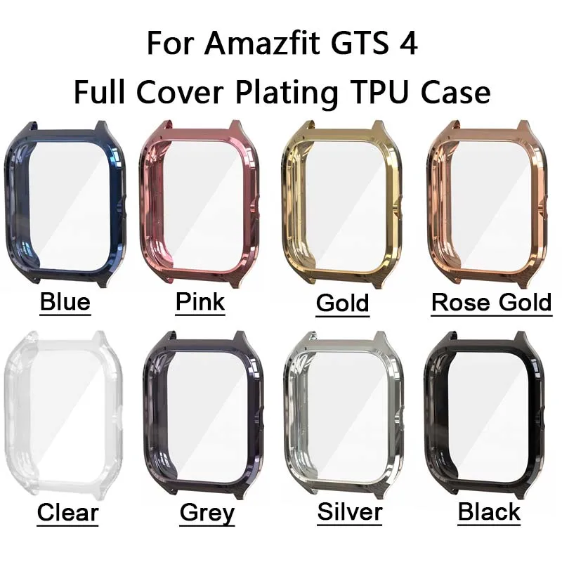 Full Cover Soft Silicone TPU Plating Watch Case For Amazfit GTS 4 GTS4 SmartWatch Protective Screen Film Protector Glossy Shell