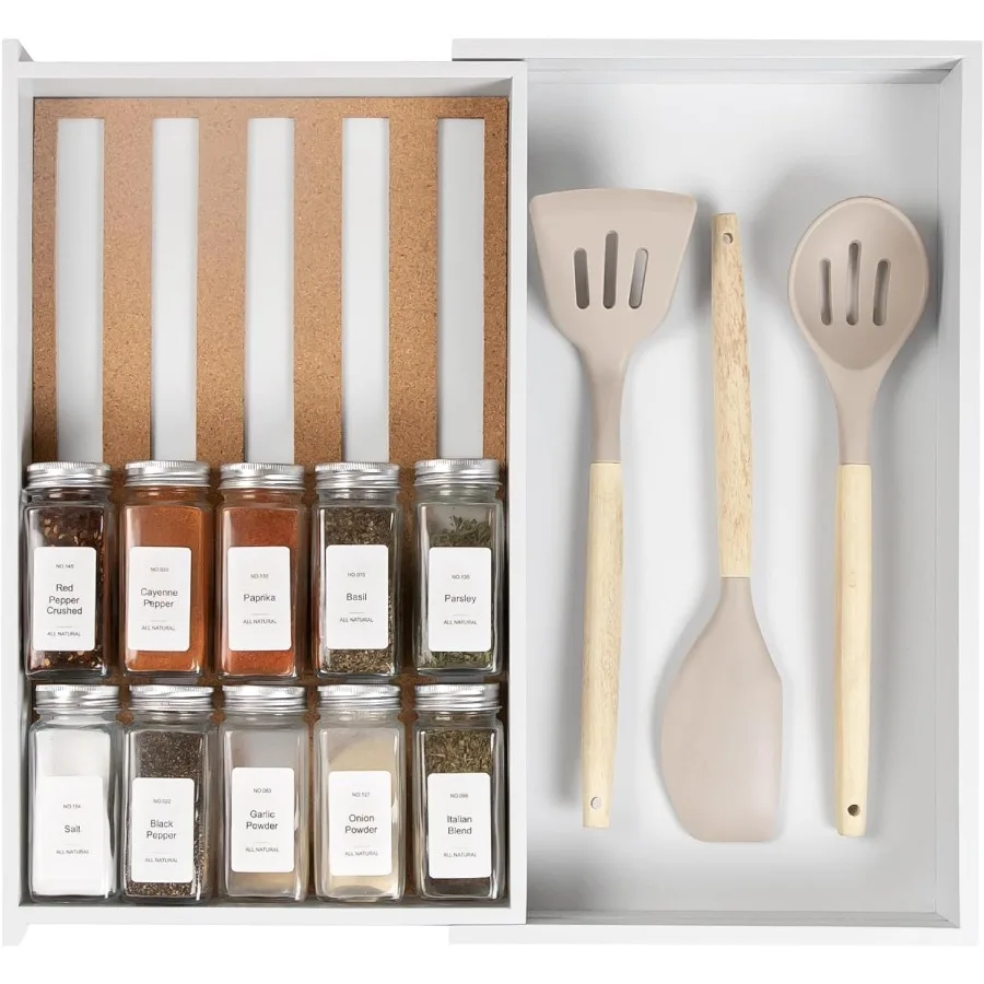 

Spice Drawer Organizer with Expandable Storage. Holds up to 15 Spice Jars Not Included NonSlip Feet Kitchen Accessory Storage 1