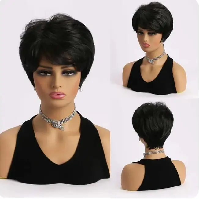 Brown Synthetic Hair Wigs for Black Women Short Cut Hair Wigs With Bangs Party Daily Use Wig Hair Heat Resistant