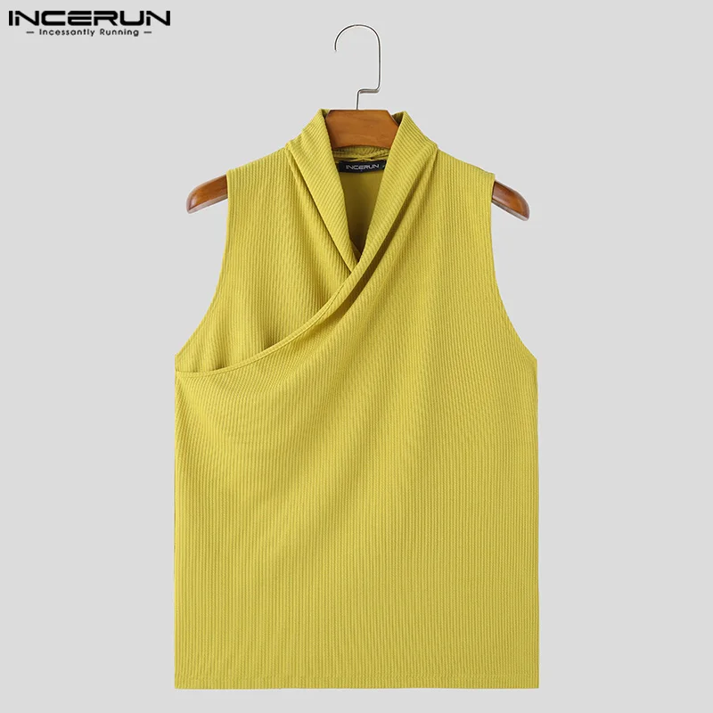 2024 Men Tank Tops Solid Color V Neck Sleeveless Knitted Casual Male Vests Streetwear Summer Fashion Men Clothing S-5XL INCERUN