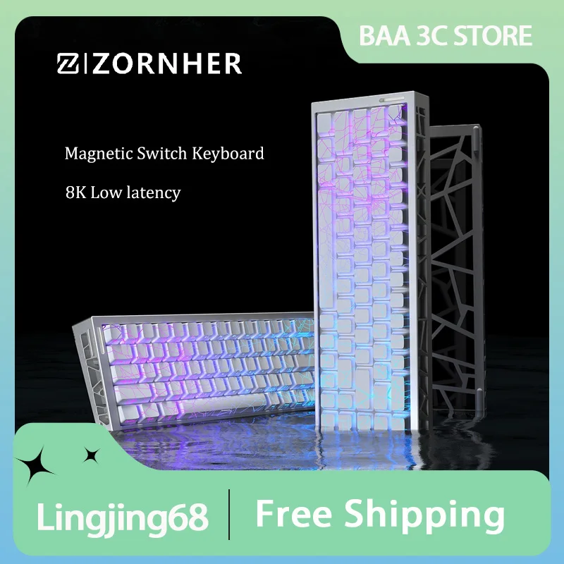 

Zuohe Zoritado Lingjing68 Клавиатура с магнитным переключателем RGB Киберспортивная игровая клавиатура из алюминиевого сплава 8K с низкой задержкой Пользовательские аксессуары