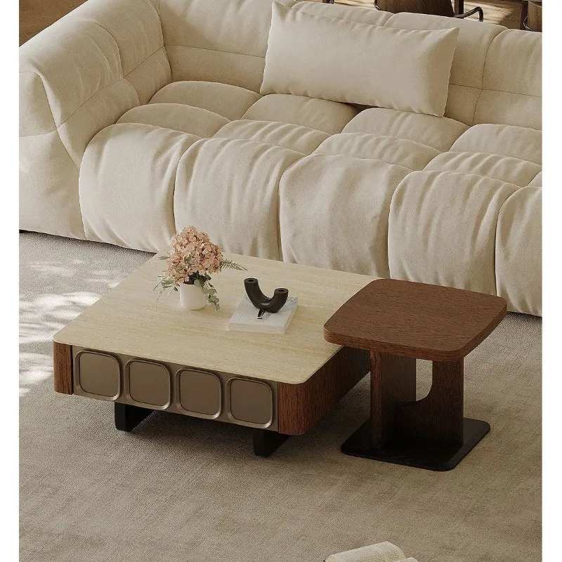 Nordic style wooden coffee table, essential for simple living room, minimalist storage, simple home living room with edge table,