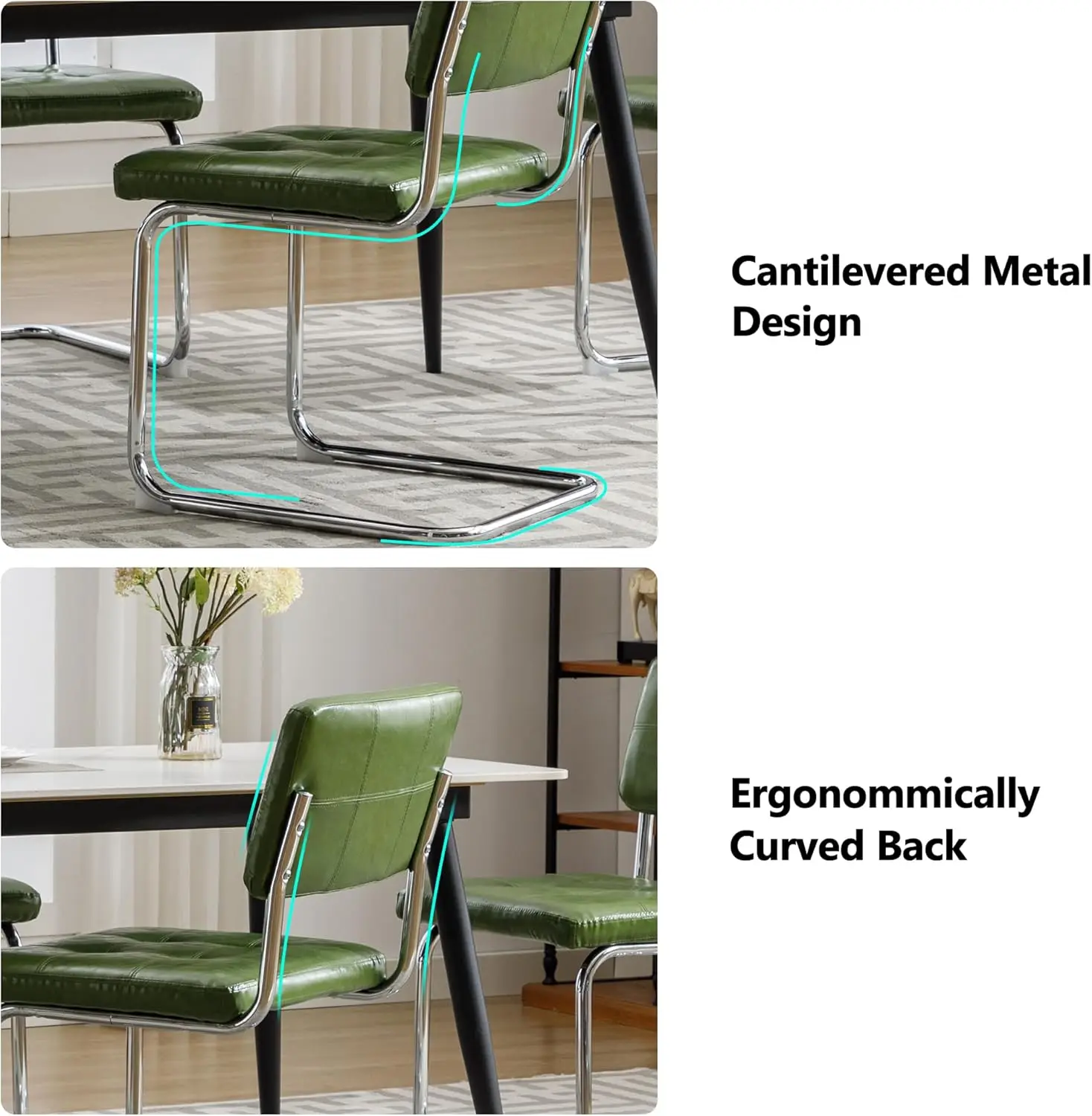 Forevich Mid Century Modern Dining Chairs Set Of 2, Leather Kitchen Dining Room Side Chairs Upholstered Armless Accent Chairs