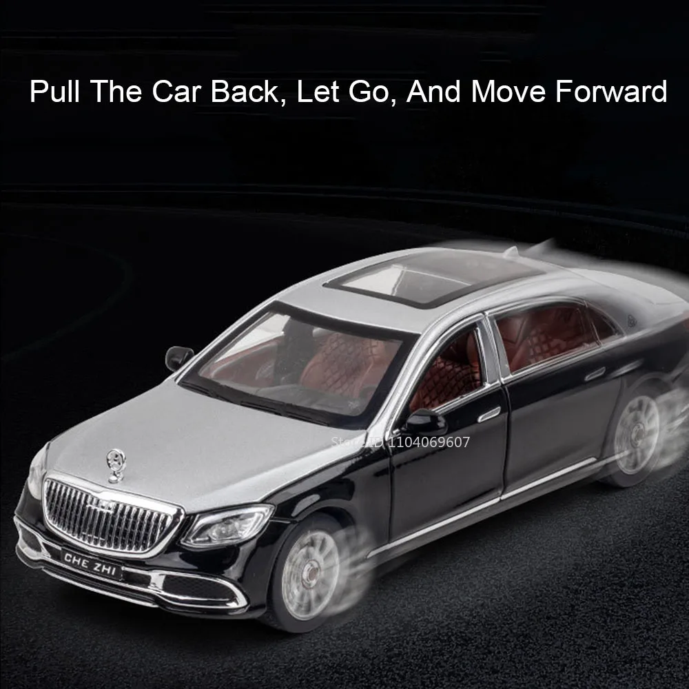 1:24 GLS600ミニチュアモデルカーおもちゃ合金ダイキャストサウンドライト6ドア開閉プルバックオーナメント車両モデル男の子向けギフト