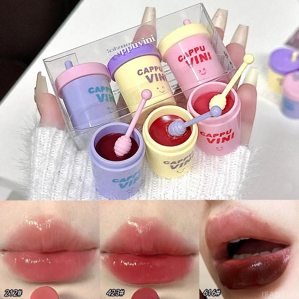 1 ピース/3 ピースかわいいミルク缶リップグロス保湿ミラー水リップ