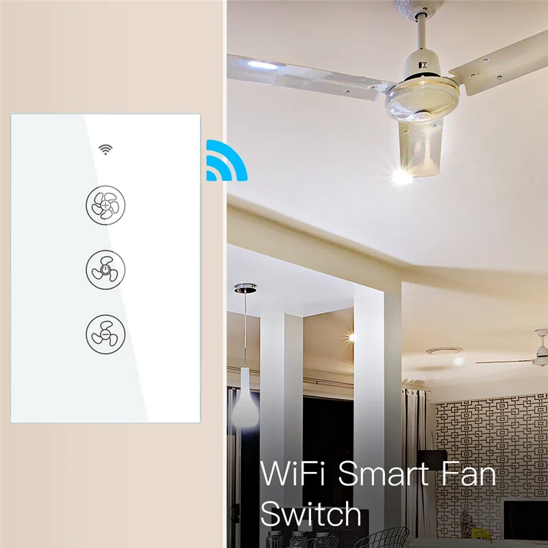 

AB46-Wifi Smart Ceiling Fan Switch Smart Life/Tuya App Control Wireless Remote Control Stepless Speed Fan Switch US Version