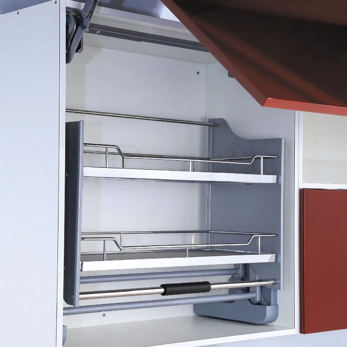 خزانة بطبقة مزدوجة خزانة معلقة رفع المنسدلة رف تخزين المطبخ خزانة التخميد عازلة سلة المصعد #4