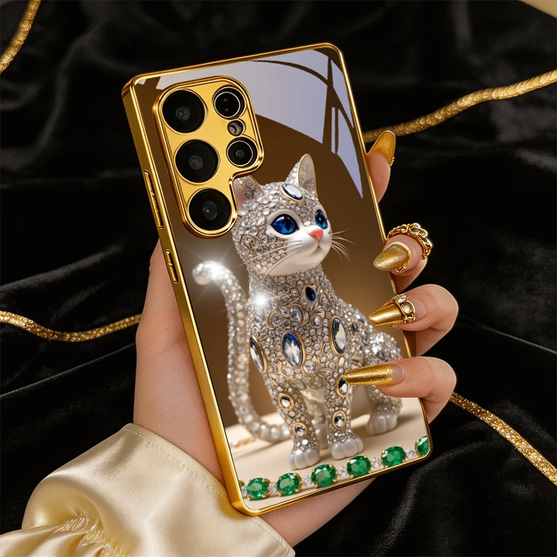 Diamond Glow Art Golden Phone Case For Samsung A50/A51/A52/A53/A54/A55/A56/A57/A71/A72/A73/A31/A32/A34/A36/A37/A30s Glass Cover view 2