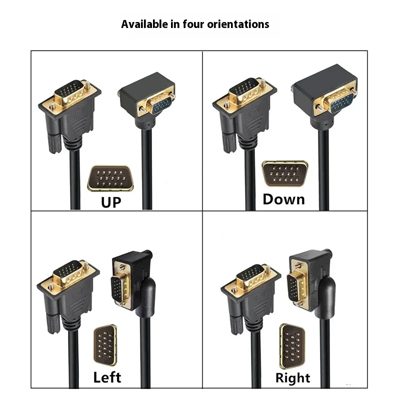 Up Down Left Right Angled 90 Degree Elbow VGA Cable Computer Monitor Video Cables High Definition Host RGB Cash Register Display