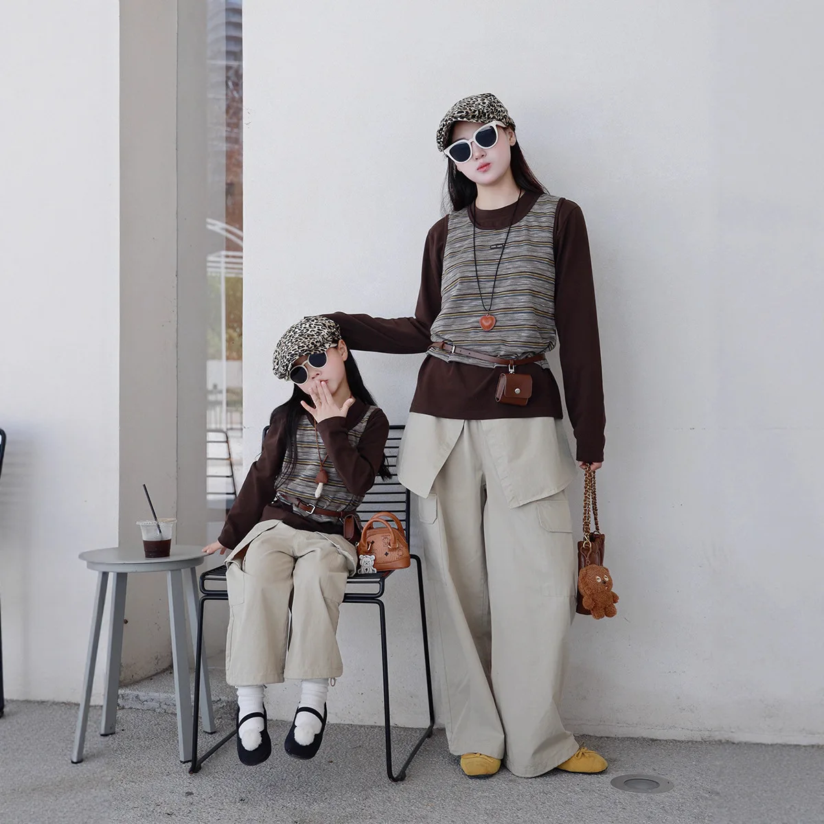 

Fall 2025 Mom & Daughter Striped Vest Set Korean Style Casual Pants Outfit Matching Mother-Child Clothes for Autumn