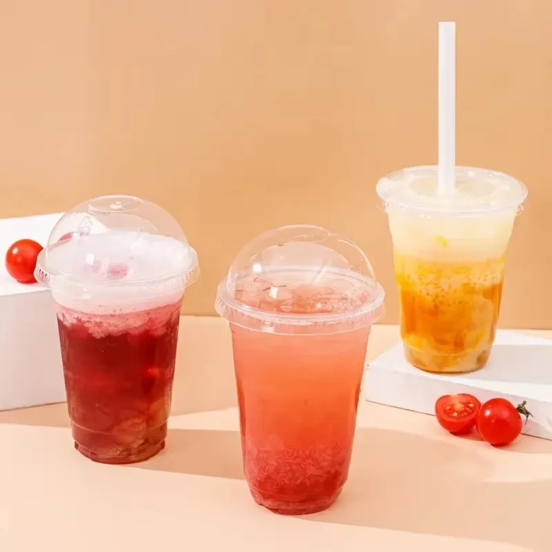 Disposable 400ml Plastic Cups with Lids Clear PET Snack and Drink Cups for Boba Milk Tea and Cold Beverages
