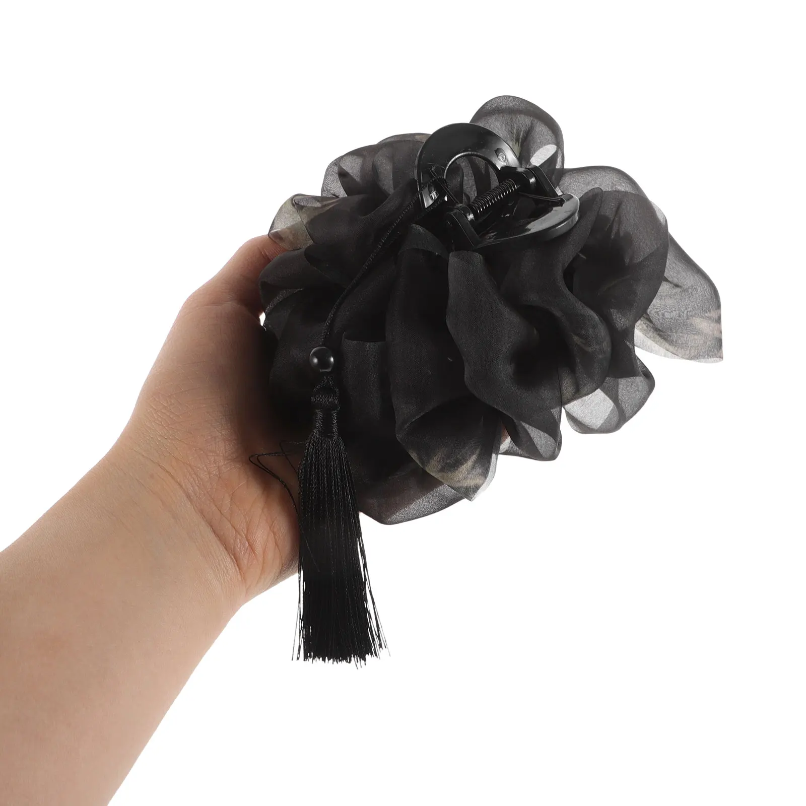 

2 Pcs Tassel Mesh Hair Clip Chinese New Year Clips Claw with Accessories Bun Miss