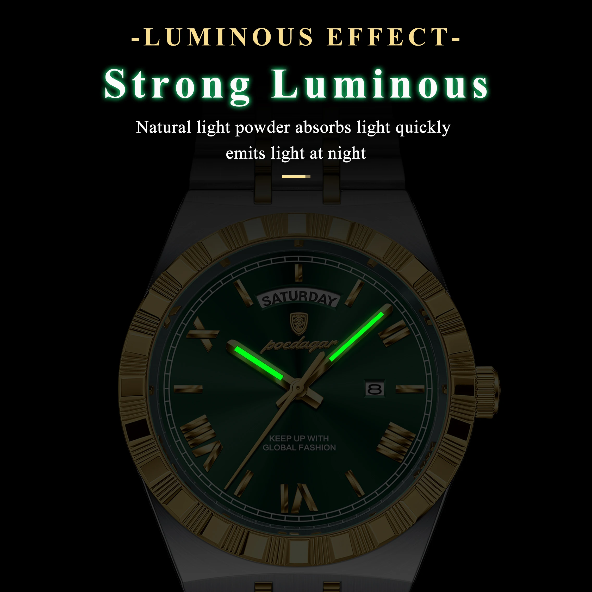 Poedagar luxo quartzo relógio masculino de aço inoxidável semana data homem relógio de pulso luminoso à prova dwaterproof água moda casual relógios masculinos reloj