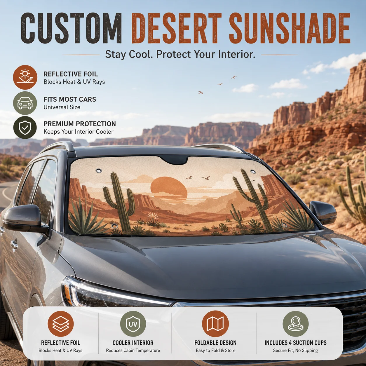 Custom Car Windshield Sun Shade Personalized Front Window Cover Bleached Twill Aluminum Foil UV Heat Protection Foldable Auto