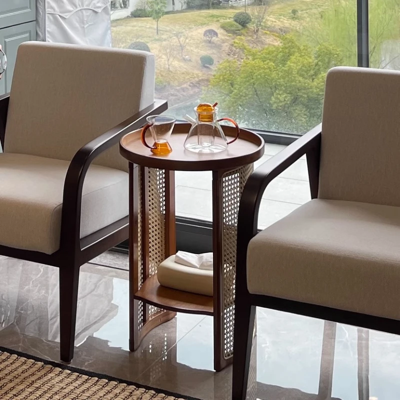 

Japanese Side Tables Imitation Vine Weaving Coffee Tables 2-layers Heighten Room Desks Versatile Practical Living Room Furniture