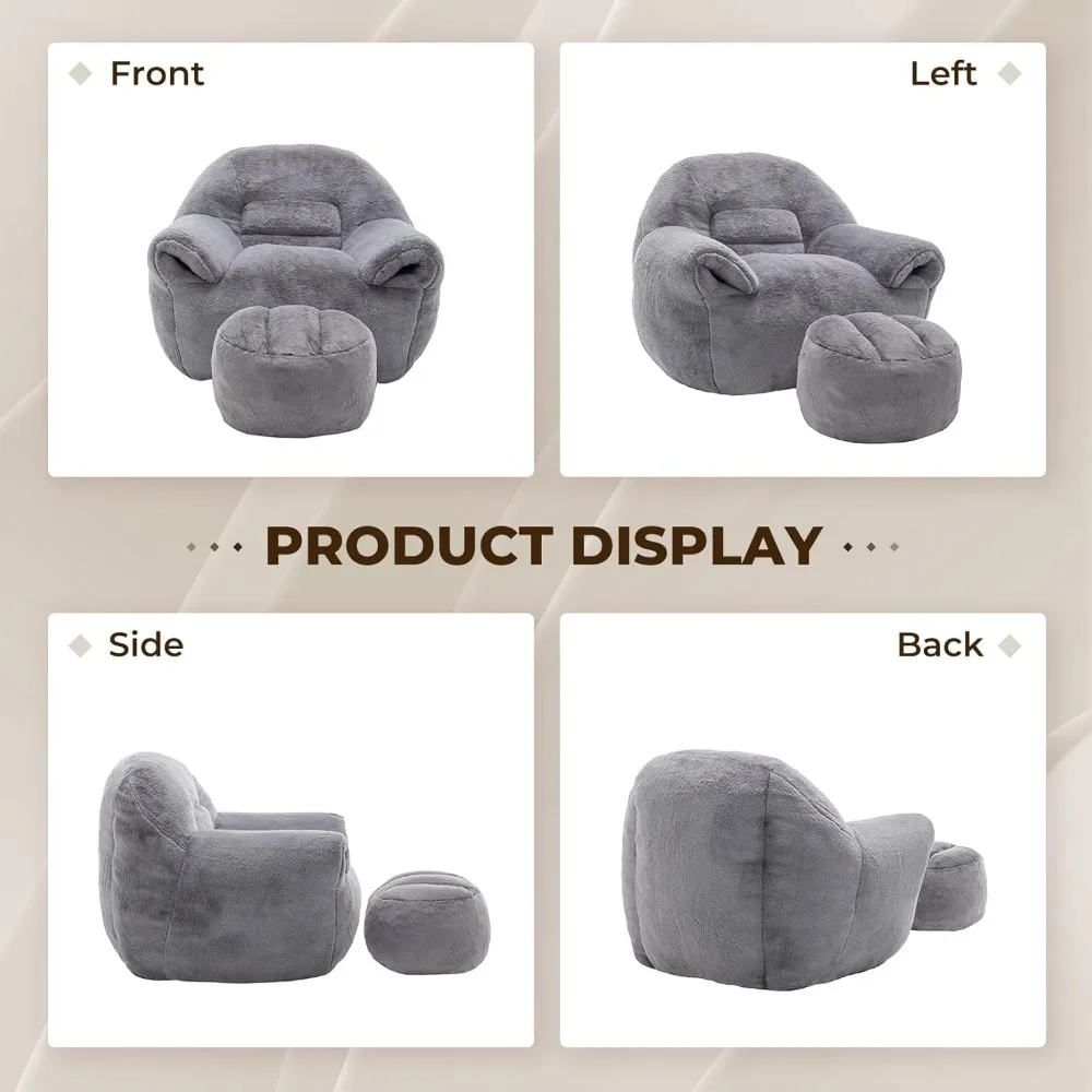 كرسي مريح للكبار من الفرو الصناعي مع دعم للظهر ومسند للقدمين، أريكة أرضية قطيفة لاسترخاء غرفة المعيشة #6