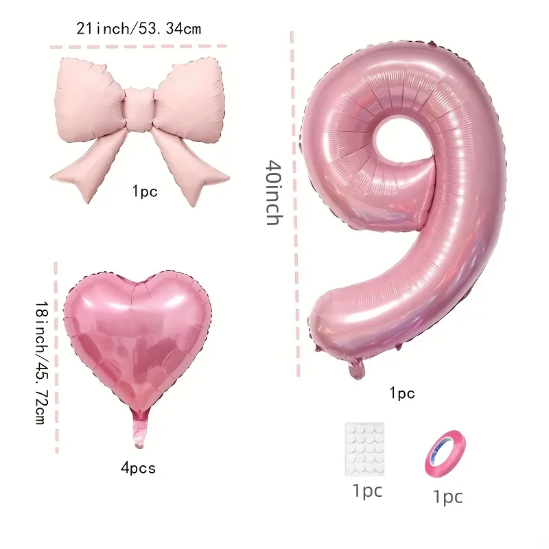 6 Stück rosa Schleifen-Herzballons, 40 Zoll, Nummer 0-9, Ballon, Geburtstagsdekoration für Erwachsene, Valentinstag, Jubiläumsfest – Detail 13