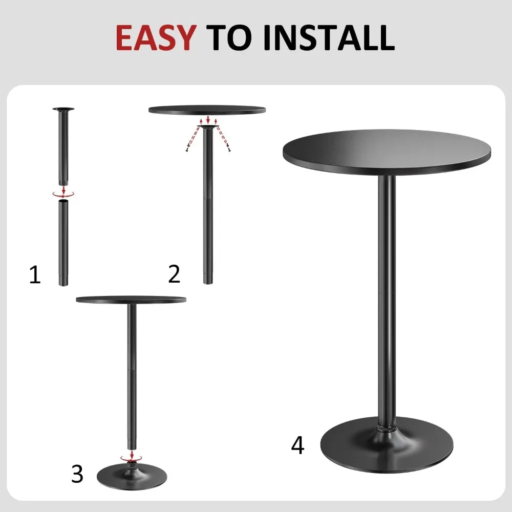 Table de pub ronde avec base en métal, table de cocktail, dessus NW, pied en obsidienne, noir, recommandé, 23.8 po, 39.5 po