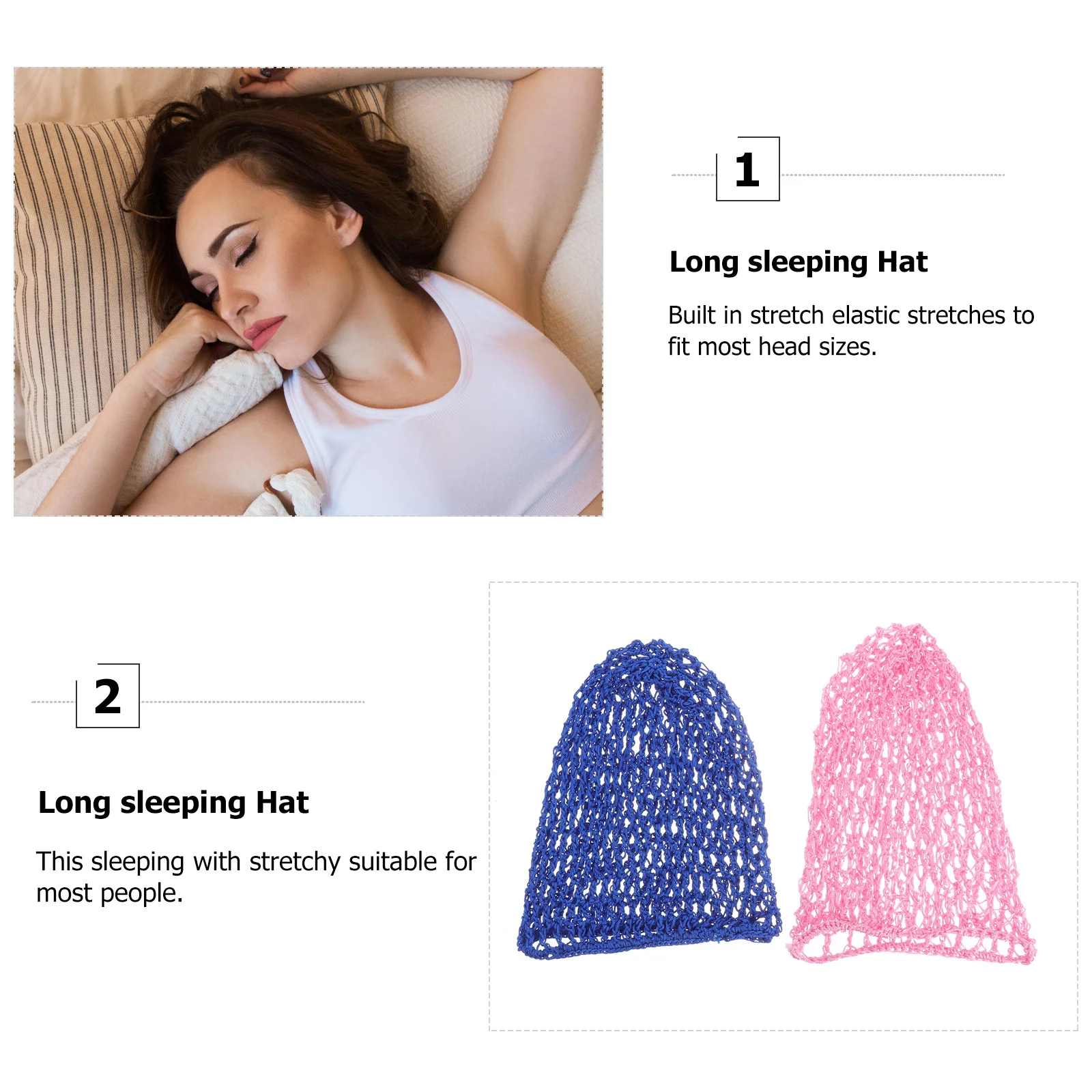 

2pcs Crochet Net Hat Long Stretchy Sleeping Hat For Hair Protection Soft Fit Hand Washable Machine Wash Cold Hair