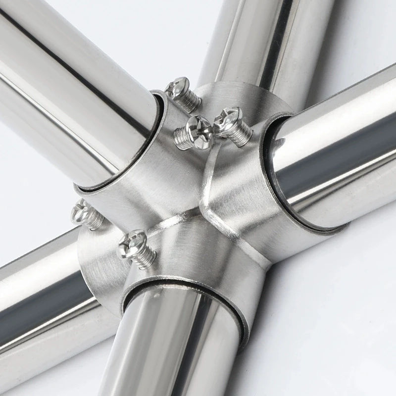 Stainless steel pipe connectors, round pipe fasteners, drying rack accessories, 19/25/32MM elbow tee and four-way joints
