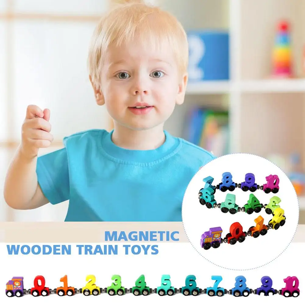 Children's Wooden Magnetic Building Blocks Assembly Car Digital Train Enlightenment Early Education Digital Cognitive Puzzle Toy