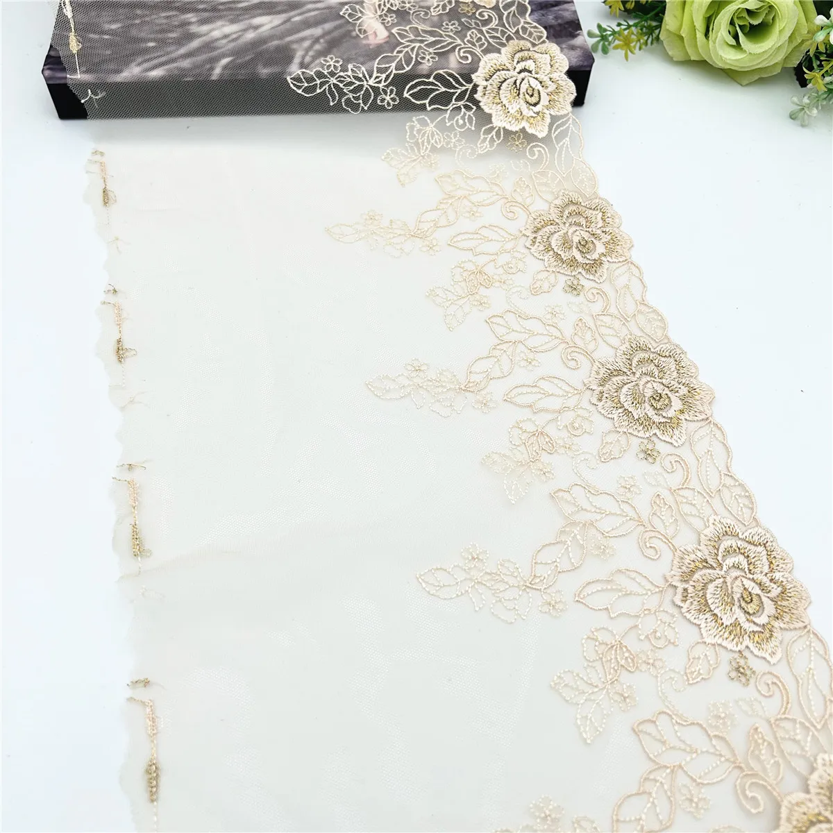 3y/Лот, Ширина 22 см, ограниченный запас, золотисто-абрикосовая блестящая вышивка, аксессуары для платья, рукава, швейное белье