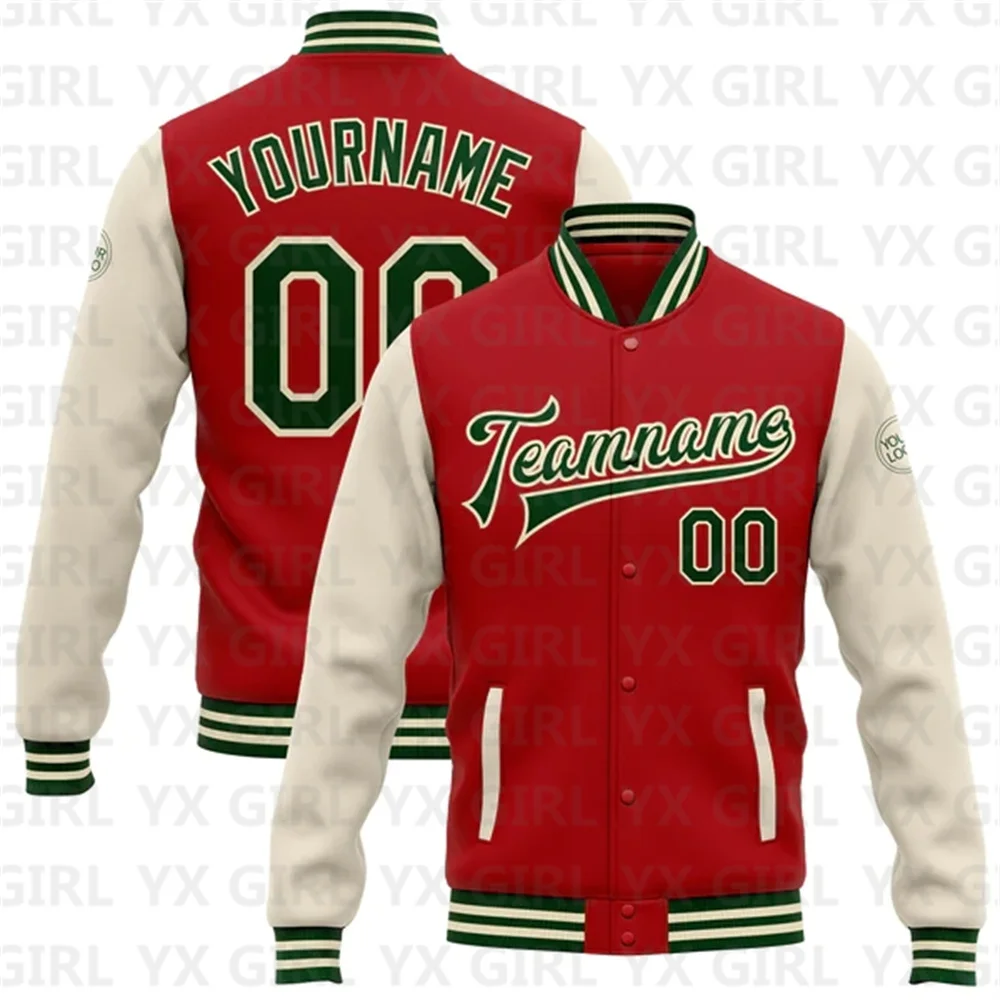 Custom Red Green-OR Bomber Full-Snap Varsity Letterman Two Tone Jacket 3D Baseball Button Jacket